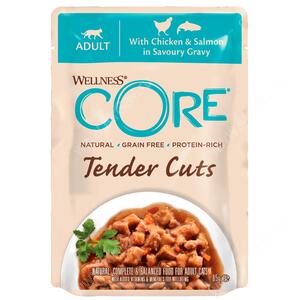 Паучи для кошек Wellness Core Tender Cuts из курицы с лососем (нарезка в соусе), 85 г