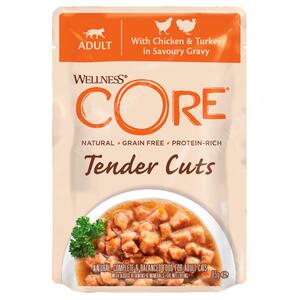 Паучи для кошек Wellness Core Tender Cuts из курицы с индейкой (нарезка в соусе), 85 г