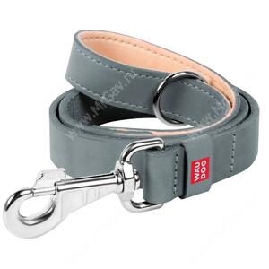 Поводок кожаный Collar WAUDOG Classic, 122 см*1,4 см, серый