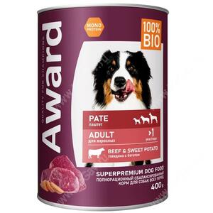 Влажный корм Award Adult Dog, паштет из говядины с бататом, 400 г