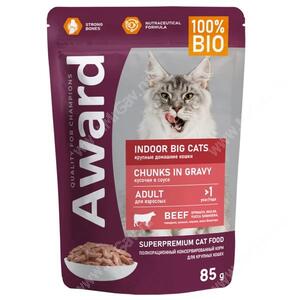 Влажный корм Award Indoor big cats для кошек, кусочки в соусе с говядиной, 85 г