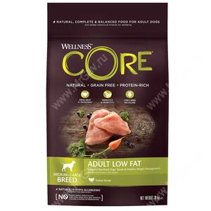 Wellness Core для взрослых собак средних и крупных пород со сниженным содержанием жира из индейки с курицей