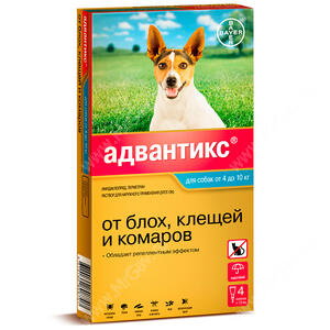 Адвантикс 100 капли (4 пип) п/паразит. 4-10 кг д/собак