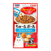 Лакомство-топпинг INABA Ball для кошек, с кремовой начинкой тунец кацуо, 3 шт