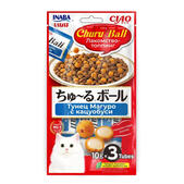 Лакомство-топпинг INABA Ball для кошек, с кремовой начинкой тунец кацуо с кацуобуси, 3 шт