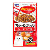 Лакомство-топпинг INABA Ball для кошек, с кремовой начинкой тунец магуро, 3 шт