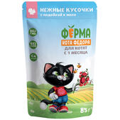 Паучи Ферма кота Фёдора Нежные кусочки в желе с индейкой для котят, 85 г