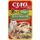 Влажный корм INABA CIAO для кошек Kinnodashi тунец магуро и кацуо с морским гребешком, 60 г