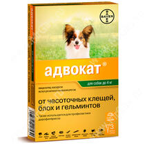 Адвокат капли 0,4 мл д/собак до 4 кг уп. 3 пипетки
