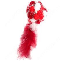 Игрушка для кошек Petpark Мяч Пон-Пон с перьями, красный, 24 см