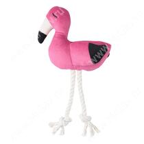 Игрушка Mr.Kranch для мелких и средних пород Фламинго с канатом и пищалкой, ярко-розовый