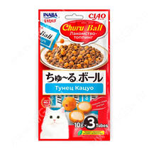 Лакомство-топпинг INABA Ball для кошек, с кремовой начинкой тунец кацуо, 3 шт