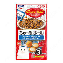 Лакомство-топпинг INABA Ball для кошек, с кремовой начинкой тунец кацуо с кацуобуси, 3 шт