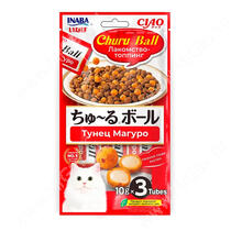 Лакомство-топпинг INABA Ball для кошек, с кремовой начинкой тунец магуро, 3 шт