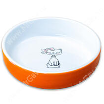 Миска Mr.Kranch керамическая для кошек Кошка с бантиком, оранжевая, 370 мл