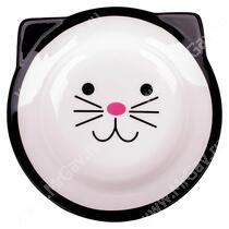 Миска Mr.Kranch керамическая для кошек Кошачья мордочка, черная, 150 мл