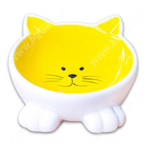 Миска Mr.Kranch керамическая для кошек Мордочка кошки на ножках, 100 мл, желтая