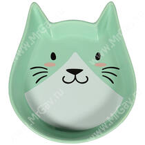 Миска Mr.Kranch керамическая для кошек Кошачья мордочка, зеленая, 250 мл