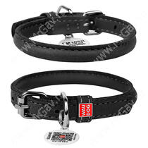 Ошейник кожаный круглый Collar WAUDOG Glamour, 33 см*0,8 см, черный