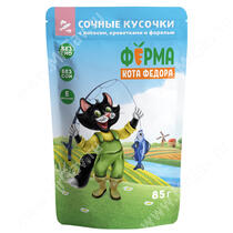 Паучи Мнямс Ферма кота Фёдора рыбные кусочки для кошек с лососем, креветками и форелью 85 г