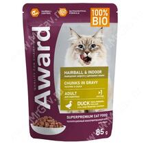 Влажный корм Award Hairball & Indoor для кошек, кусочки в соусе с уткой, 85 г