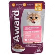 Влажный корм Award Healthy growth для котят от 1 месяца,  кусочки в соусе с индейкой, 85 г