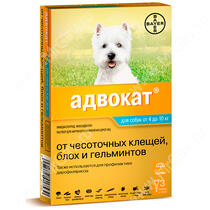 Адвокат капли 1,0 мл д/собак 4-10 кг уп. 3 пипетки